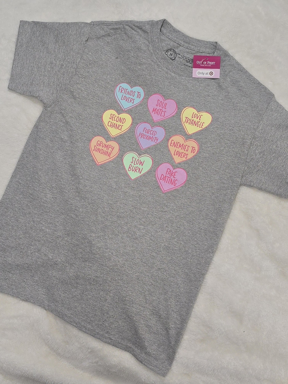 Out of Print Kids' Gray Graphic Tee with Pastel Conversation Hearts
